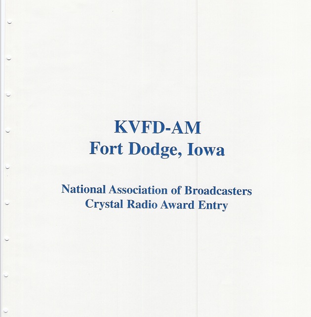 Cover of 1998 KVFD Crystal Radio Award submission PDF