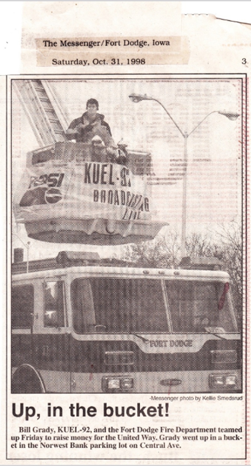 Messenger United Way fundraiser: Bill Grady in fire truck bucket
